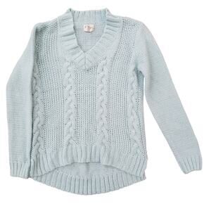 AJ Andrea Jovine Womens Medium Light Blue Long Sleeve V Neck Knit Sweater